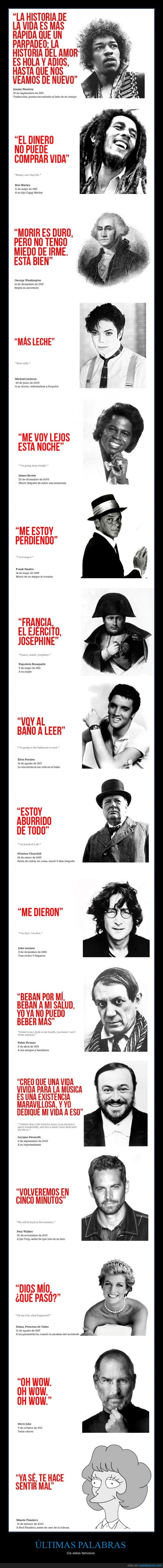 jimi hendrix,elvis presley,george washington,lady diana,steve jobs,michael jackson,james brown,napoleon,famosos,muerte,ultimas palabras